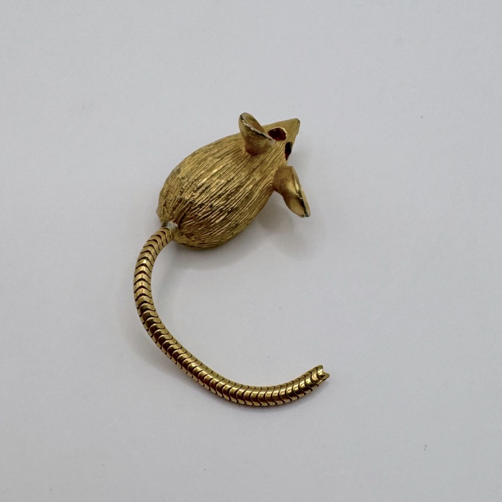 VINTAGE Gold Tone & Crystal Mouse Pin - Picture 6 of 9